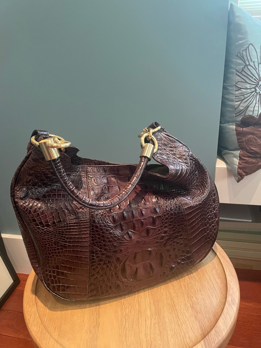 Brahmin Croc-Embossed Hobo in Deep Burgundy - Picture 2 of 5